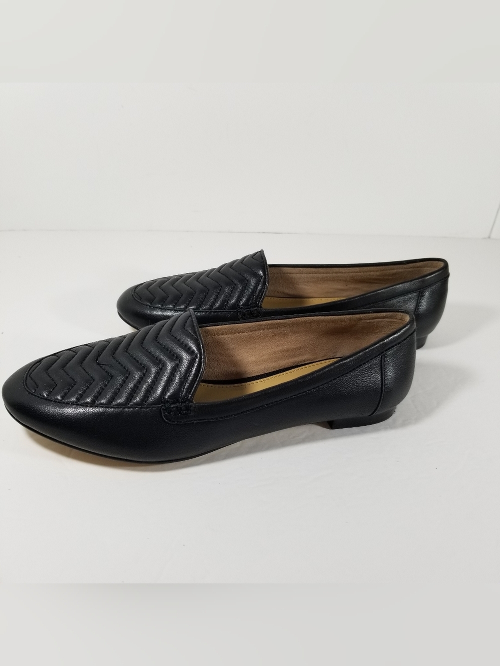 Talbots Ryan Chevron Print Shoes Women's 6N Black Leather Quilted Loafer Flats